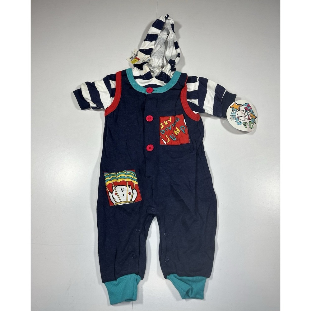 Vintage 90s Cuties By Judy Sky Diving Striped‎ Romper Jumper 6/9 Months NEW
